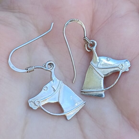 Vintage Jewelry - Sterling Silver Hook Horse Head Profile Earrings